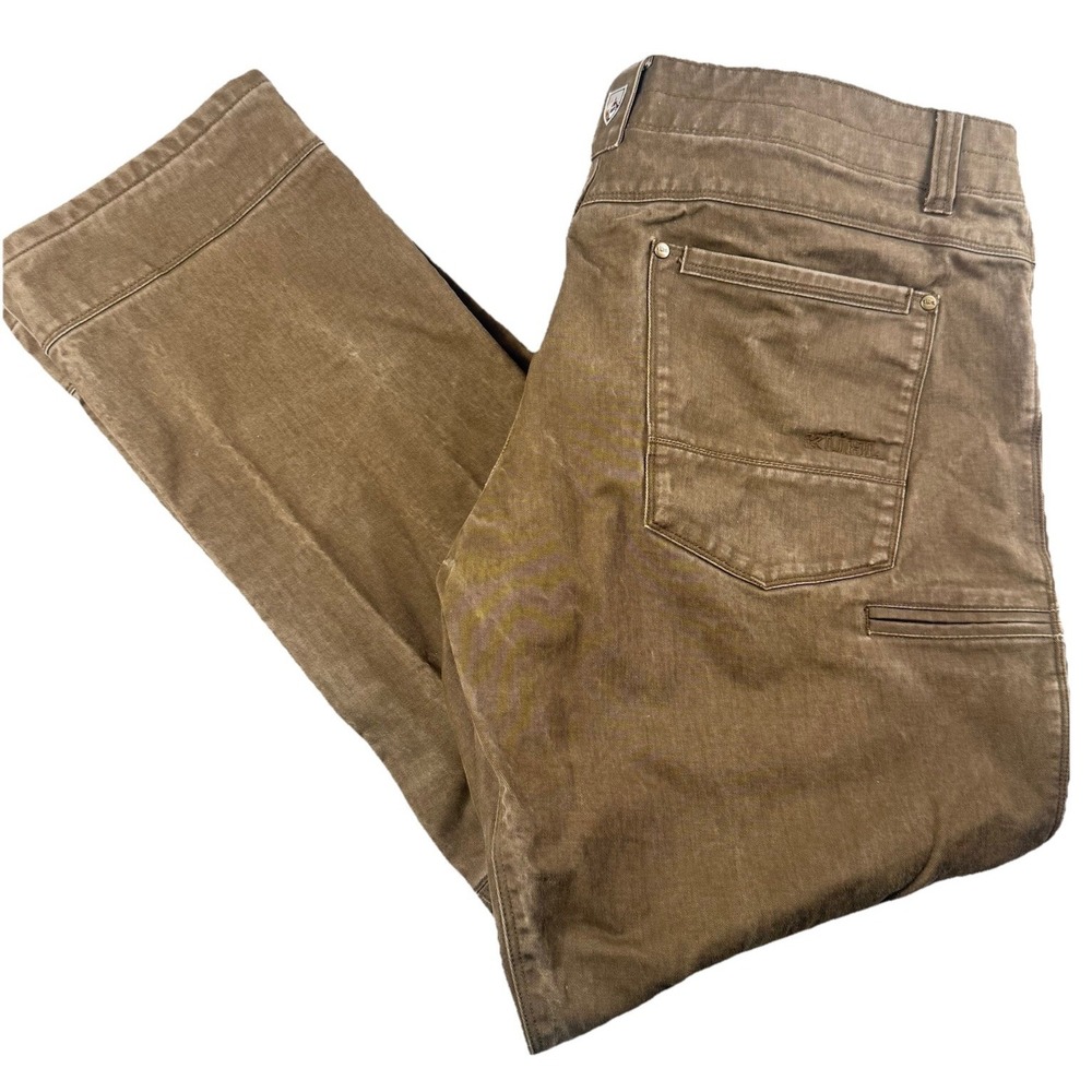 KÜHL Rydr Pants Men's 38x32 Brown Cotton Canvas Articulated Outdoor Hiking Cargo